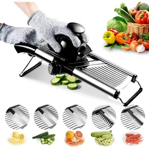 Food Slicer, Adjustable Mandoline Slicer for Kitchen, Stainless Steel Mandolin Vegetable Chopper with Gloves