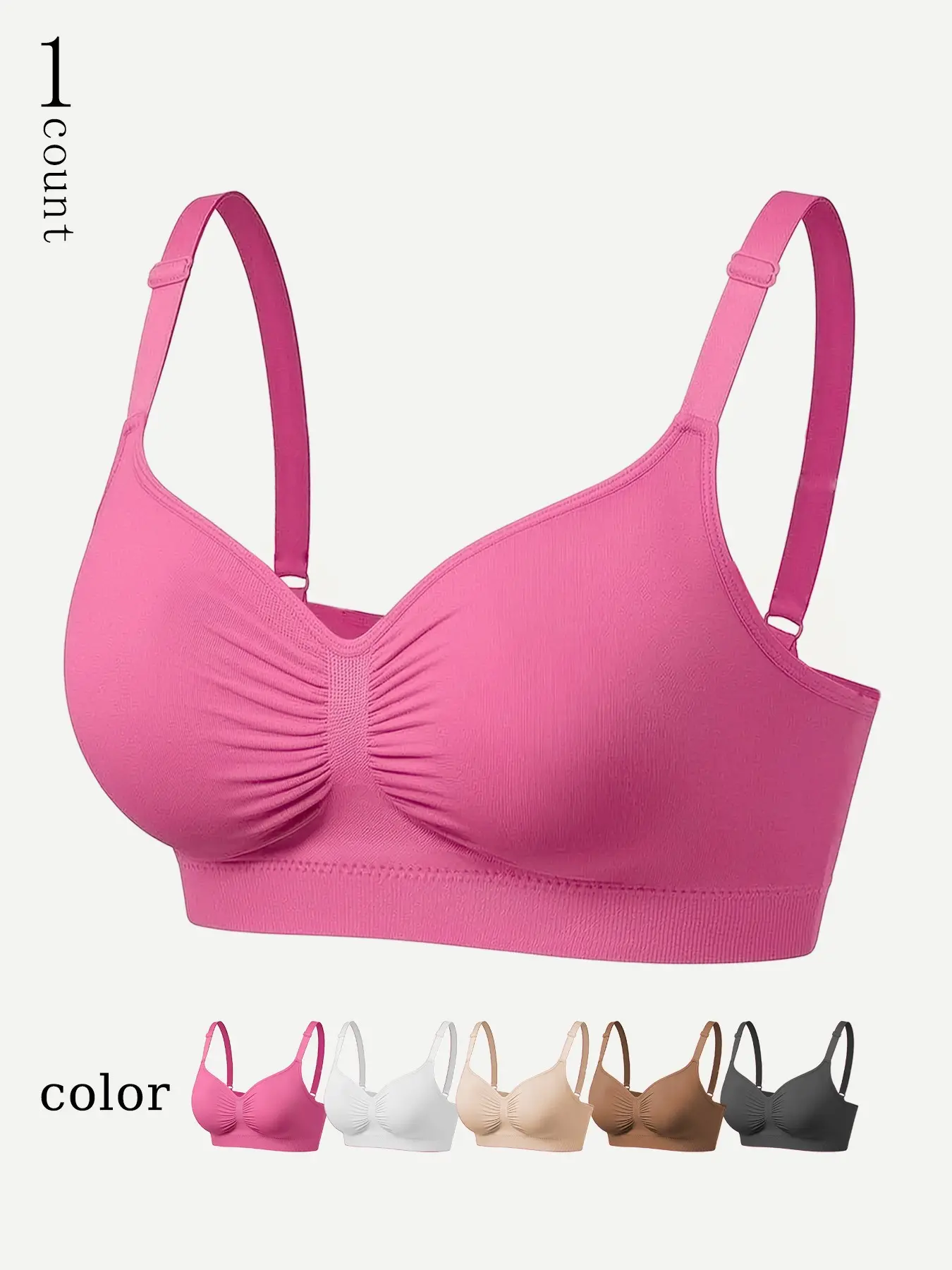 Women's Ruched Ribbed Wireless Bra, Push Up Lingerie, Backless Design, Adjustable Straps, Removable Pads, Comfortable Daily Wear
