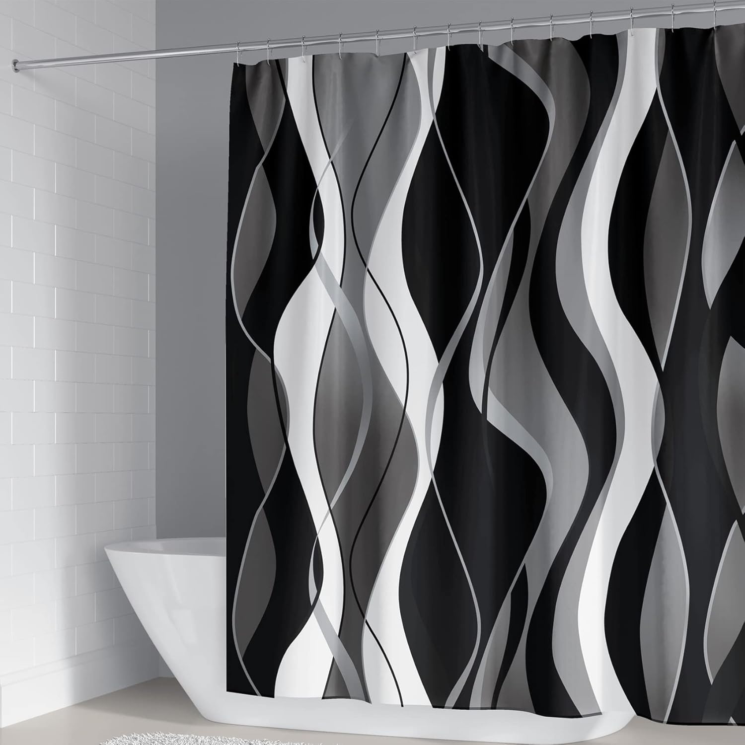 4 count Black Shower Curtain Sets with Non-Slip Rugs, Toilet Lid Cover and Bath Mat, Black and Gray Bathroom Decor Set Accessories Fabric Shower Curtains with 12 Hooks, 72 x 72 Inch 4 count Black Shower Curtain Sets with Non-Slip Rugs, Toilet Lid Cover and Bath Mat, Black and Gray Bathroom Decor Set Accessories Fabric Shower Curtains with 12 Hooks, 72 x 72 Inch