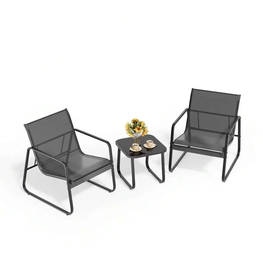 Lofka 3-Piece Outdoor Muebles Set With Sofa-Style Chairs & Glass Top Table, Patio Chairs Set Of 2,Modern Outdoor Decor Patio Furniture For Camping - All-Weather Conversation Set For Backyard, Pool, Garden And Lawn