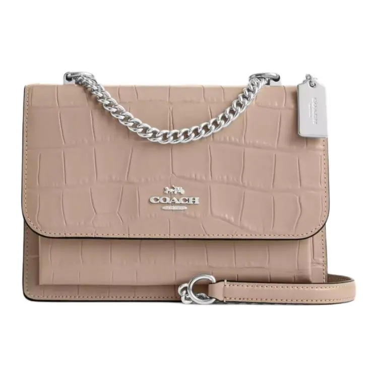COACH Klare 22 Small Crossbody Bag for Women with Turn-Lock Closure, Crocodile-Embossed Leather, Stone Color