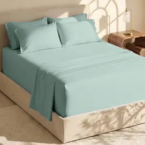 Bed Sheets, Luxury Soft 6 Piece Bed Sheet Set Extra Deep Pocket Fitted Sheets Fits Mattress up to 21", Double Brushed Bedding Sheets & Pillowcases, Queen, Ice Green