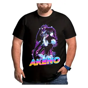 [DxD Akeno Anime Tee] Men's Favorite Local's DxD Akeno T-Shirt - Plus Size Black Anime Manga Shirt Featuring Akeno Dai-Kessen! & AKENO Logo Design, Casual Outfit for Highschool DxD Enthusiasts, Digital Print Round Neck Tee