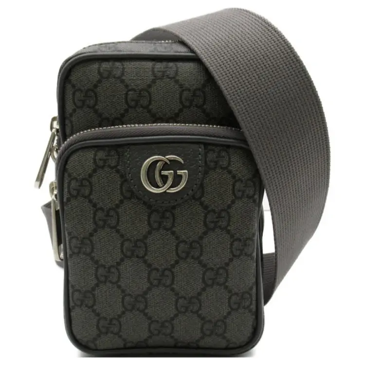 Gucci Ophidia Mini Crossbody Bag for Men – Canvas with Double G Logo Zip Closure in Gray and Black