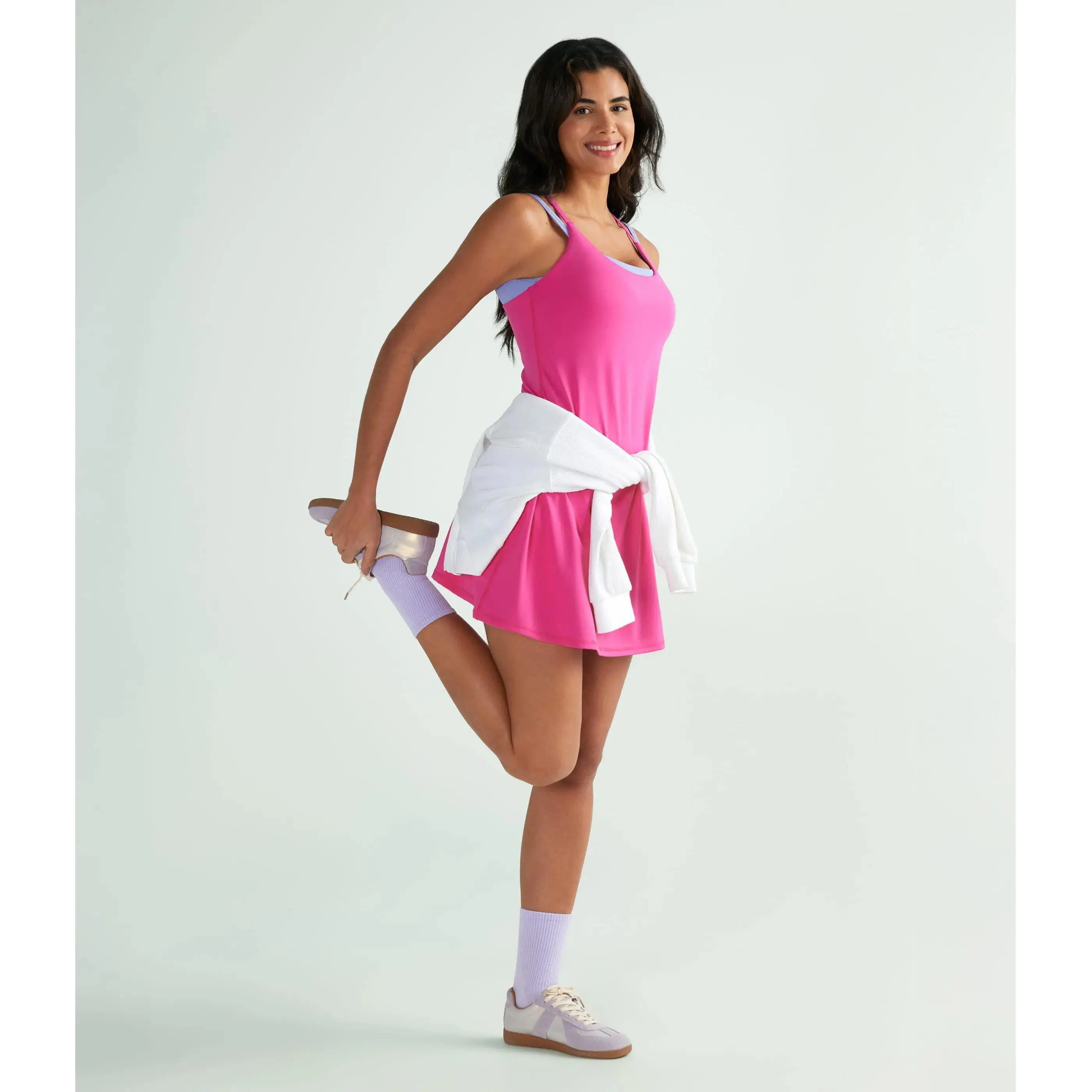 Women’s Sleeveless Backless Active Dress, Soft Plush Athletic Mini Dress for Spring, Dance and Casual Wear