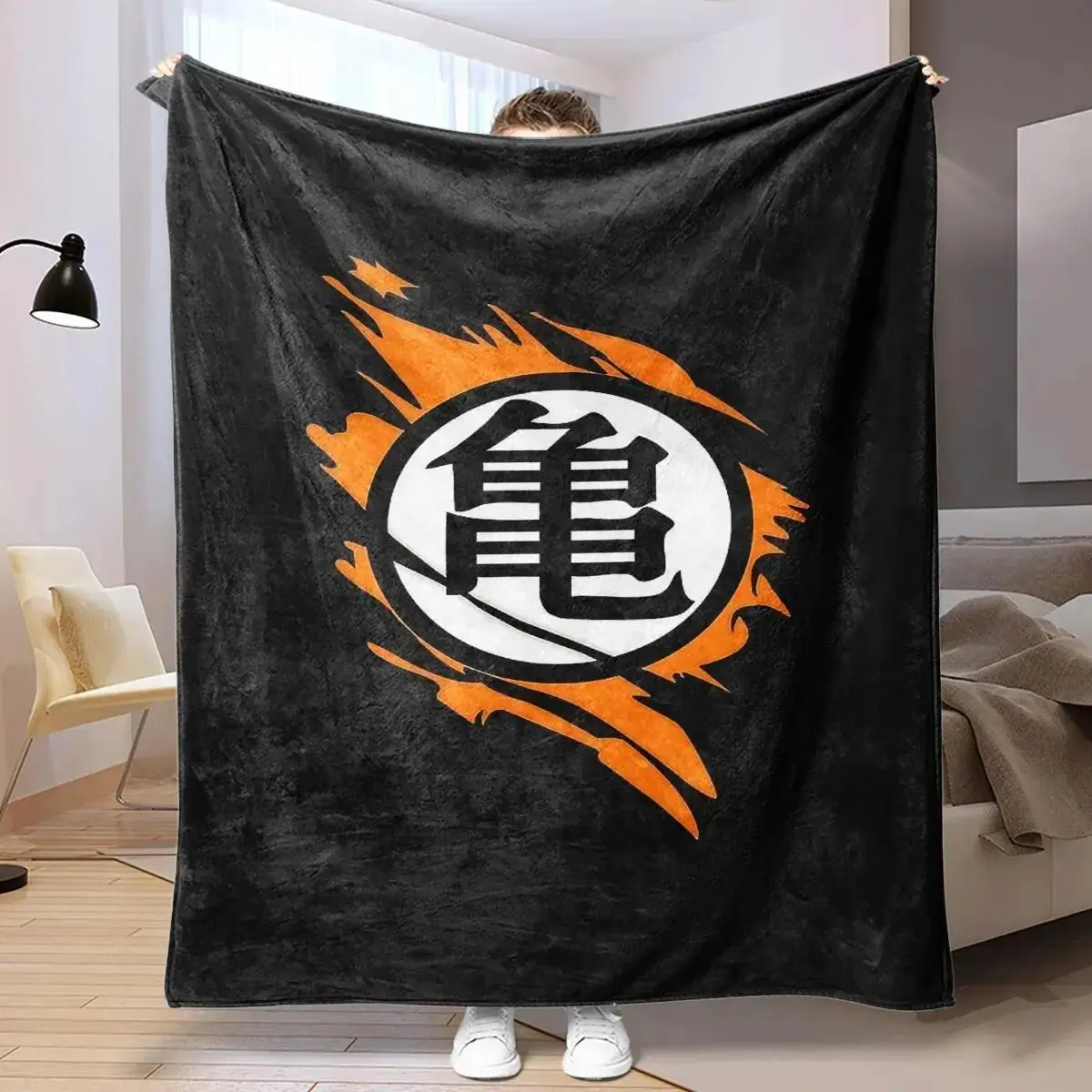 Anime Goku Themed Flannel Blanket, Soft Warm Comfortable Throw with Anime Fighter Artwork, Cozy Bed Office Sofa Blanket, Bedroom Room Decor Gift for Anime Fans, Friends and Family