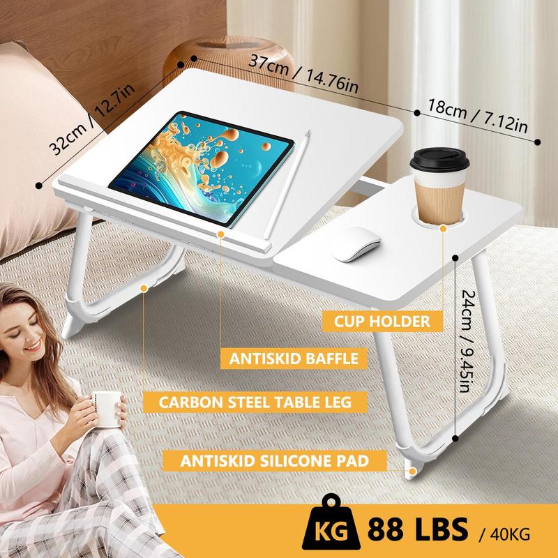 Multifunctional Portable Desk with Cup Holder Adjustable Height Foldable Table for Home Office Study and Reading Sturdy and Portable Design
