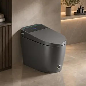 ARCH Smart One-Piece Toilet with Bidet Built In, Auto Open/Close Seat, Warm Water, Dryer, Heated Seat, Night Light, Foot Sensor Flush, Remote Control, Ceramic, Gray, Modern Bathroom Upgrade