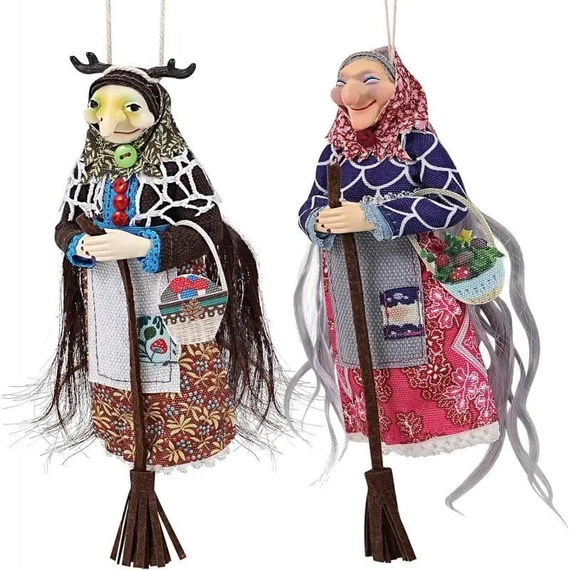 Handmade Kitchen Witch Doll for Good Luck, Hanging Door Decor, Unique Kitchen Pendant, Flying Witch on Broom, Home Decoration, Decorative Hanging Ornament