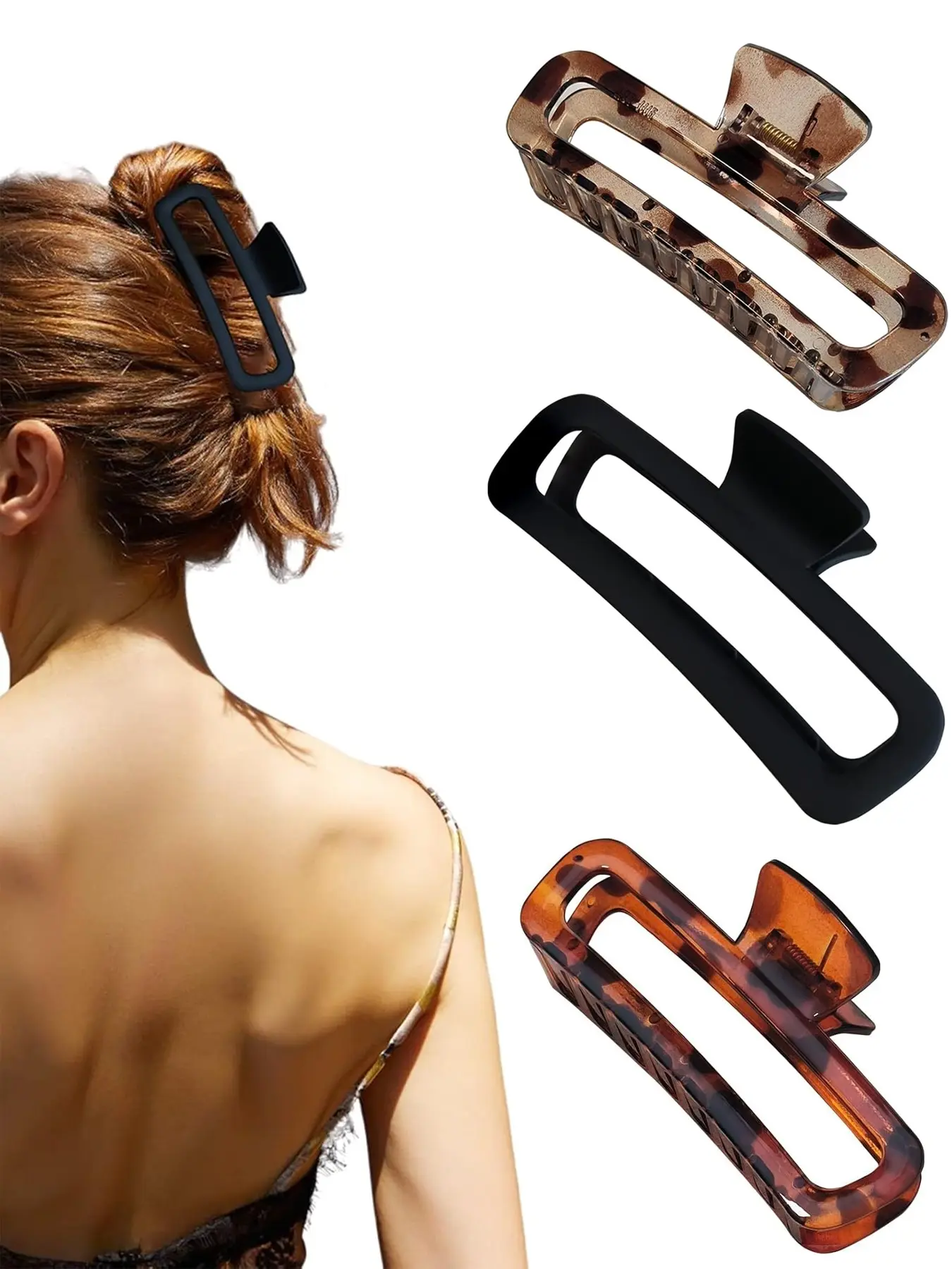 Hair Claw Clips Curly Wavy Claw 5 Inch Unbreakable Square Rectangle Clip Clamp Neutral Colors for Thick Curly Long Hair Women - 3 Pack