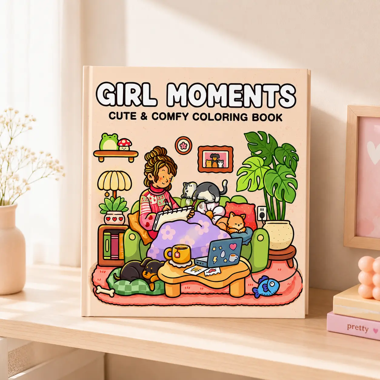 Cozy Spaces Girl Coloring Book for Adults - Cute Kawaii Art Therapy Pad, Anti-Anxiety Stress Relief, Mindfulness Self-Care Hobby, Gift for Sister/Bestie, Coco Wyo Watch Party Stocking Stuffer, Fits Markers/Pencils, Ideal for Daily Activities All Seasons,