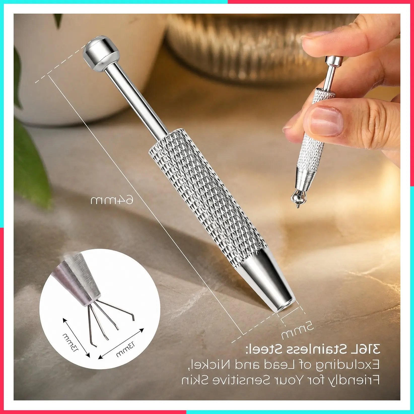 Body Piercing Kit with Ball Grabber, 16G 18G Flat Back Earrings, Surgical Steel Internally Threaded Push Pin, External Thread Assist, Piercing Guide Needle Tool for Ear Nose Lip