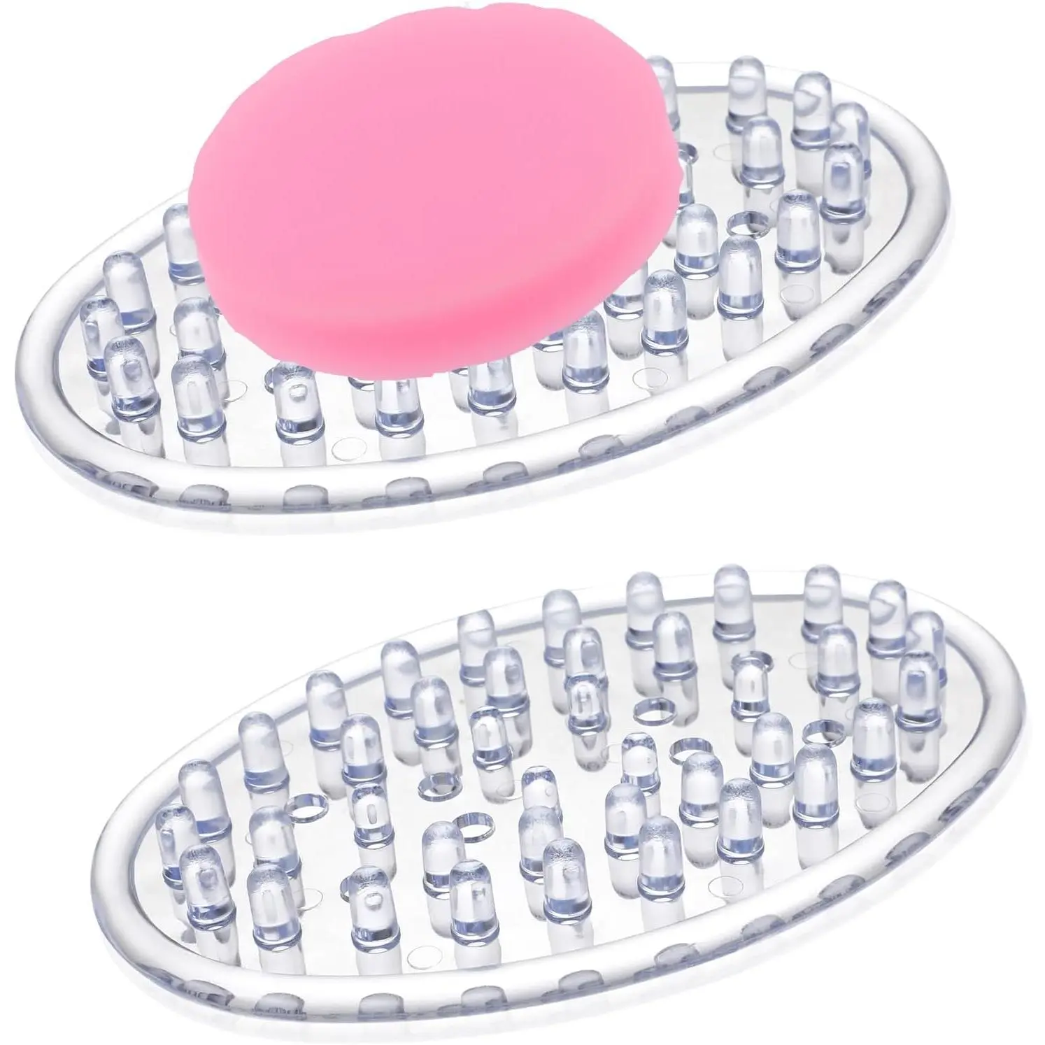 2Pcs Silicone Soap Holder, Simplicity Clear Oval Soap Dish for Shower Drain Bar Slot Saver, Washable Anti-Slip Anti-Fall for Kitchen Bathroom Bathtub Shower Counter Indoor Outdoor