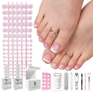 X-Pro Tips French Tip Press On Toenails for Women, Acrylic Soft Gel System (Short French Pink, Short)