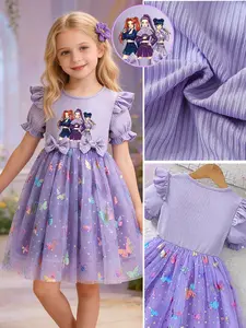 Girls' Fashion Dress, Princess Party Dance Dress, Butterfly Mesh Skirt, Dreamy Elegant Design, Idol Girl Group Print, Perfect for Camping, Travel, Vacation, Parties