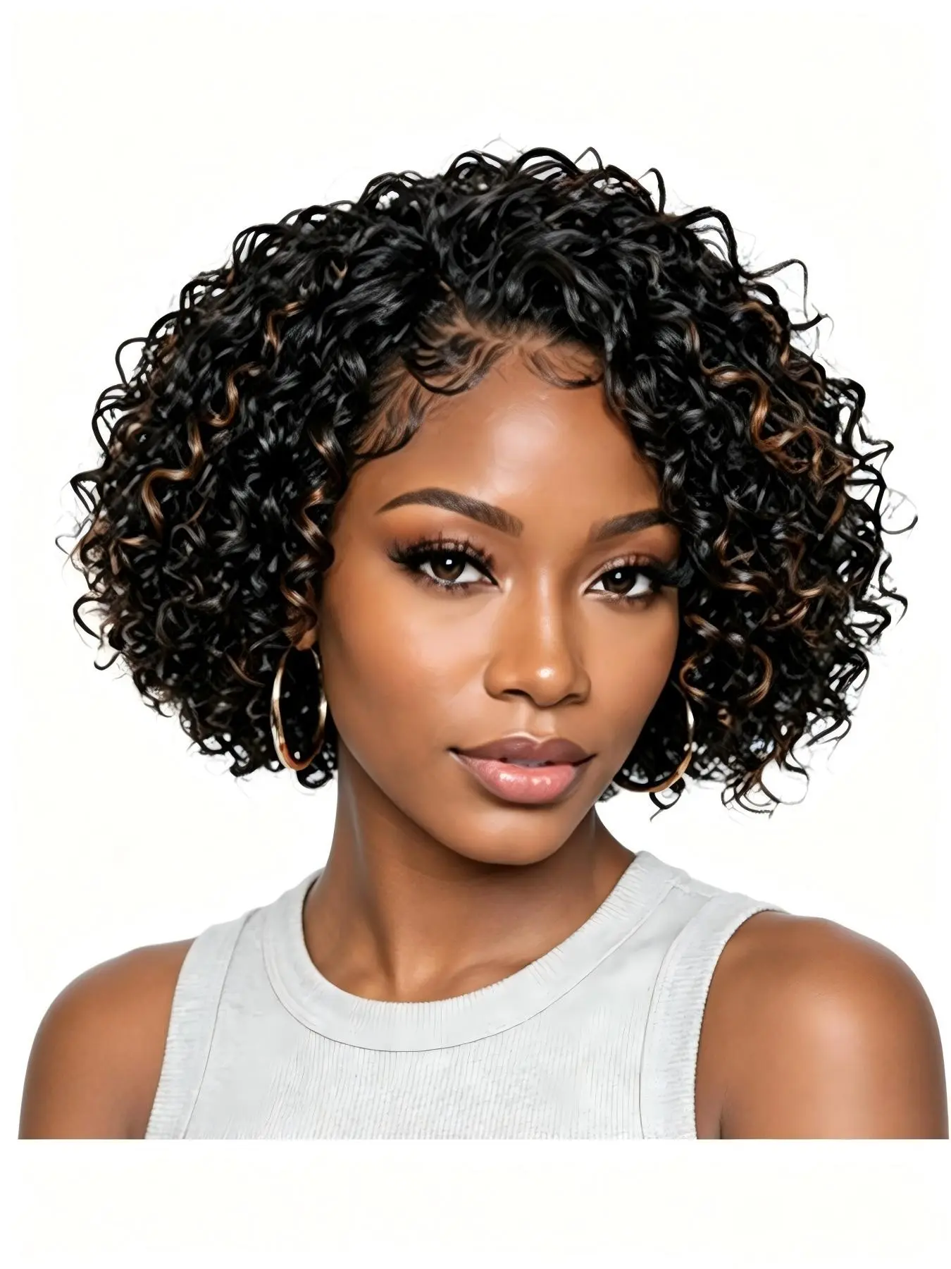 1B/30 Highlight Short Kinky Curly Human Hair Full mechanism Wig for Black Women Wigs Side Part Curly Bob Pixie Cut Wig Brazilian Virgin Hair Soft Natural Curls Full Volume Wear Daily Black Woman Wigs