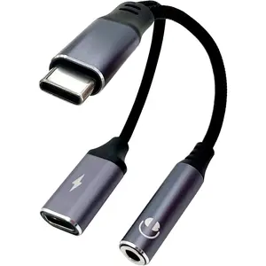 2-in-1 USB-C to 3.5mm Audio and PD  Adapter -  Charge & Headphone Jack Dongle  for USB Type-C Devices (2 Ports)