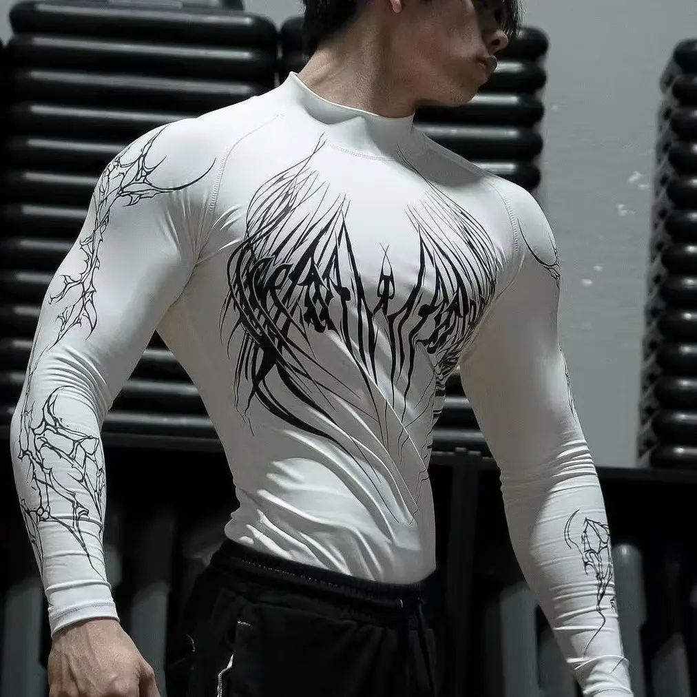 Men's Long Sleeve Compression Workout Shirt, American Style Quick Dry Stretch Athletic Top for Gym, Fitness, Running & Daily Casual Wear