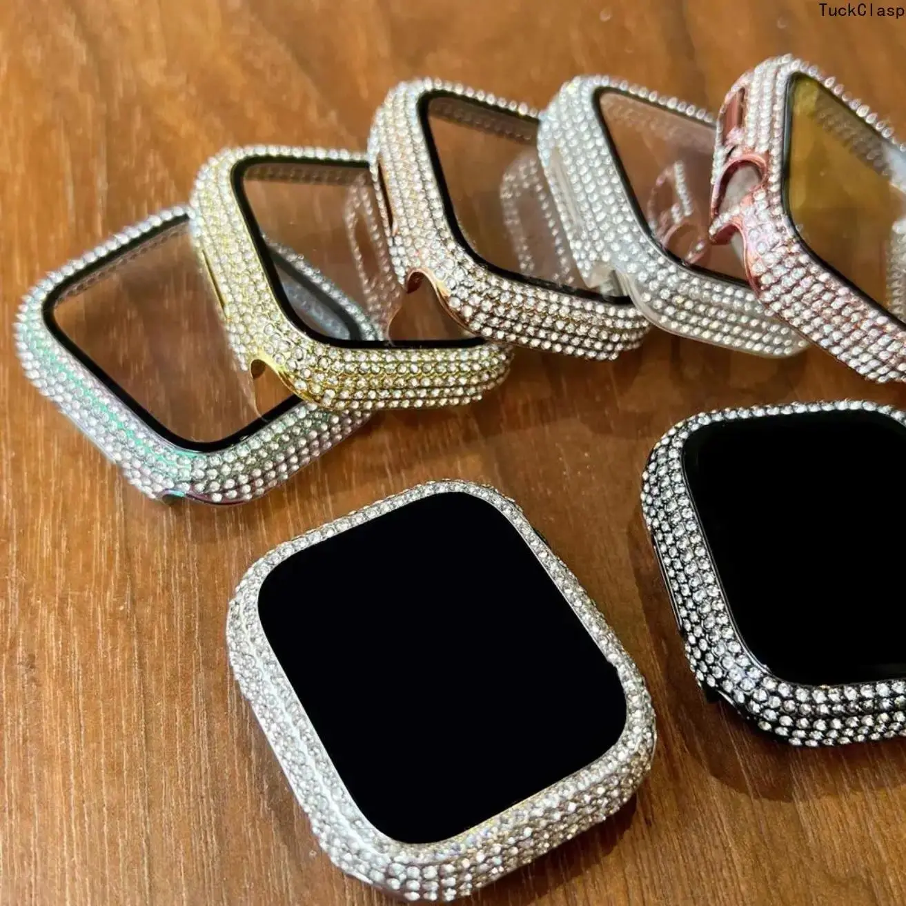 2-in-1 Ultra-Thin Tempered Glass iWatch Protective Case with Built-in Screen Protector, Rhinestone Decor Smartwatch Cover, Compatible with Series SE/9/8/7/6/5/4/3/2/1, Fashion Accessory for Daily Wear
