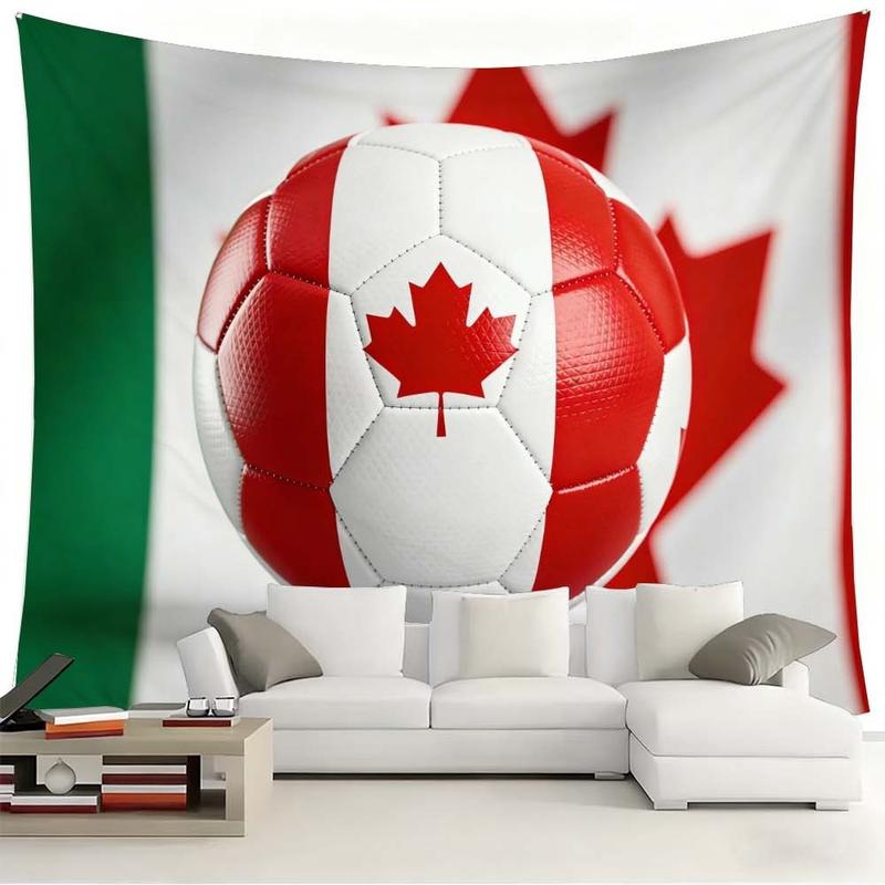 1 pc microfiber Canada Soccer Ball World Cup Tapestry Wall Hanging Decoration for Living Room Bedroom Outdoor Holiday Atmosphere Enhancement Soccer Theme Home Decor Tapestry Background Cloth Hanging Cloth Wall Cloth Decorative Cloth