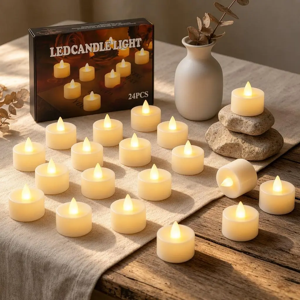 24-Pack Flameless LED Votive Lights, Flickering Warm White Battery-Operated Indoor Fake Lights (200+ Hour Runtime, Batteries Not Included) for Christmas Holiday Decorations
