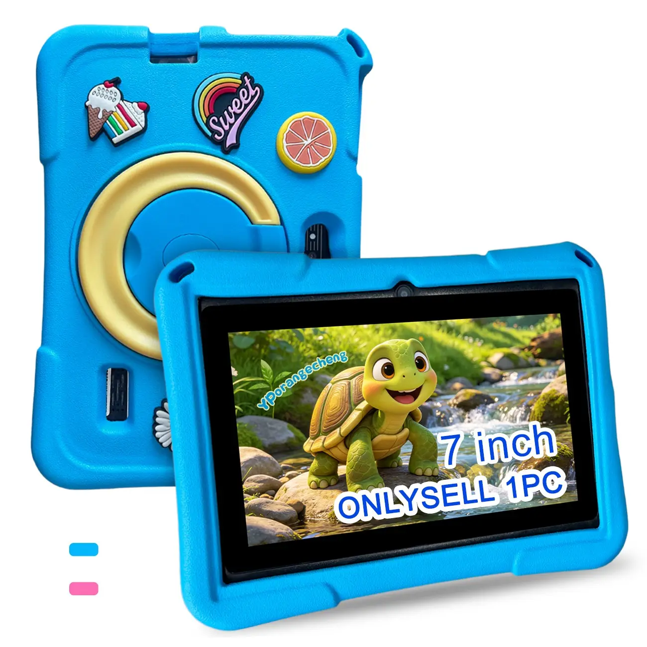 SummerFinds tablet 7 Inch Android Kids Tablet, Toddler Tablet, HD Screen, WiFi & Bluetooth, Dual Cameras compatible with various learning software, with parental control, educational toy for Christmas, pink blue optional, no power adapter
