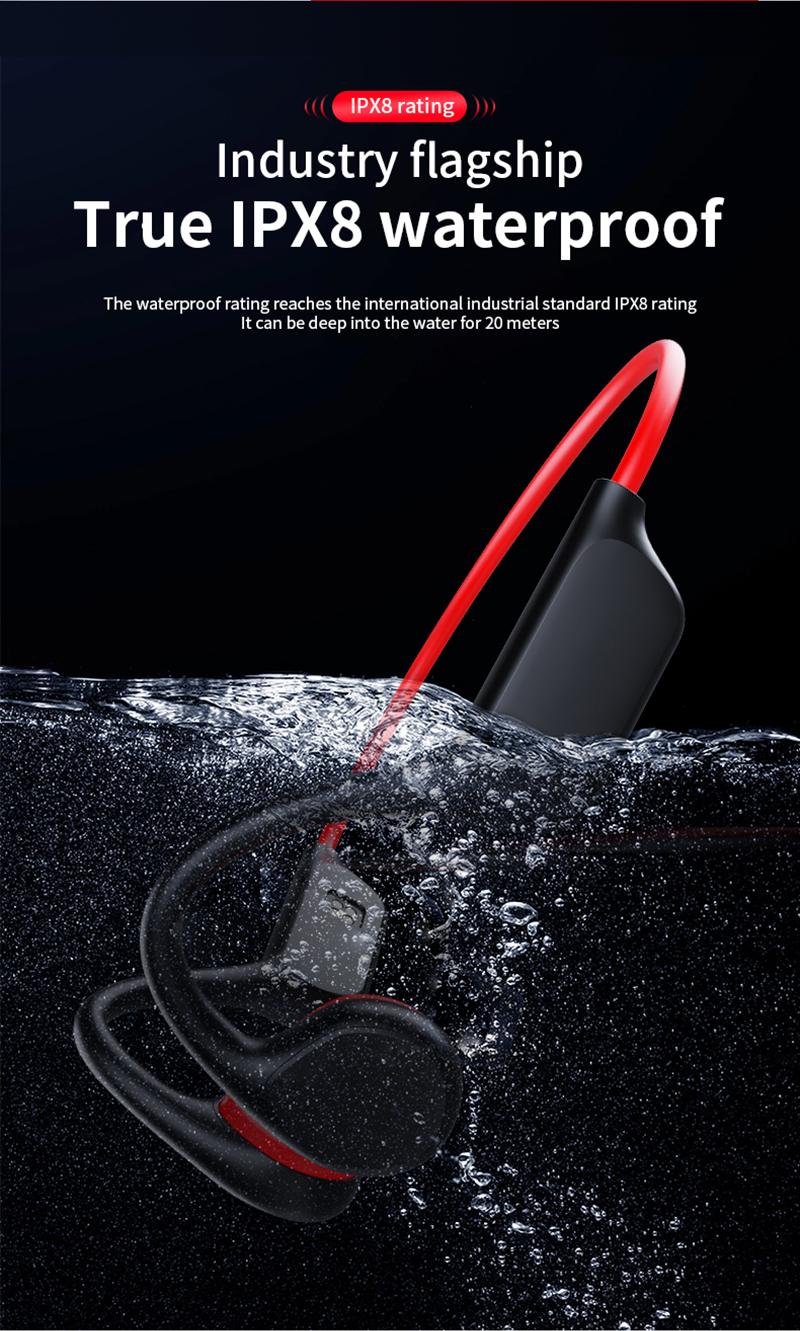 Bluetooth Bone Conduction Earphones IPX8 Waterproof MP3 Player Hifi Ear-hook Wireless Headphone With Mic Headset For Swimmin