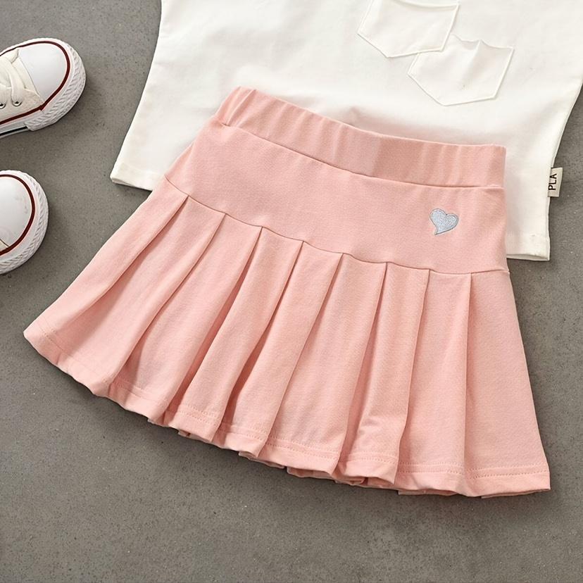 (New)[Girls' Skort Set] PEPPY GIRL STUFF - 2026 Spring/Summer Girls' Pleated Skort 2pcs Set, High-Stretch Comfortable Soft Skort with Built-in Anti-See-Through Safety Shorts, Student Weekend Outing Casual Sports Skirt (gift)