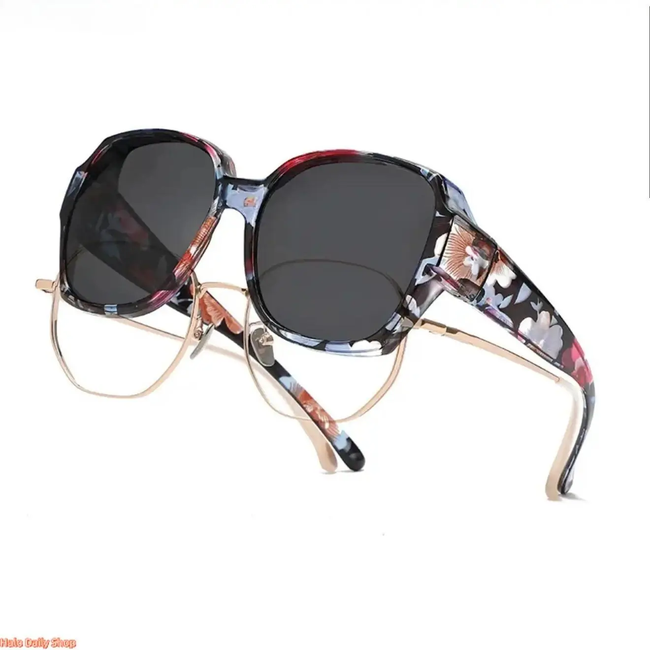 Unisex Oversized Fit-Over Prescription Glasses Sunglasses, Bold Structural Design Plastic Frame, Polarized UV400 Anti-Glare Sun Protective Eyewear for Driving