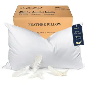 Goose Down Feather Pillows Queen Size - Hotel Collection Bed Pillows for Sleeping Medium Firm Soft Support for Side and Back Sleepers with Breathable Cover