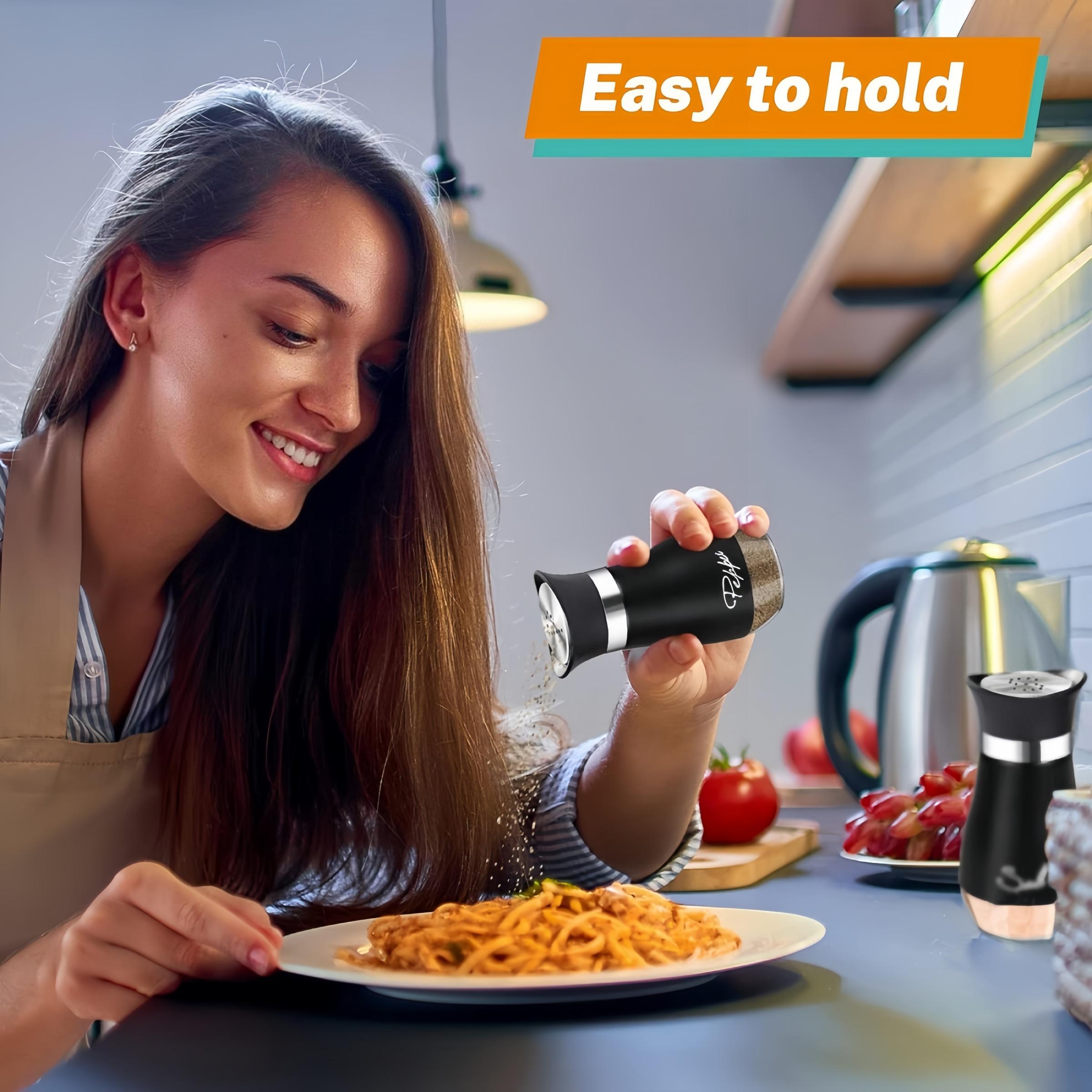 Stainless Steel Salt & Pepper Shaker Set, 2 Counts/set Glass Bottle Salt Container, Cooking Seasoning Utensils for Kitchen, Dining Table, Caravan, Camping, BBQ, Kitchen Gadgets