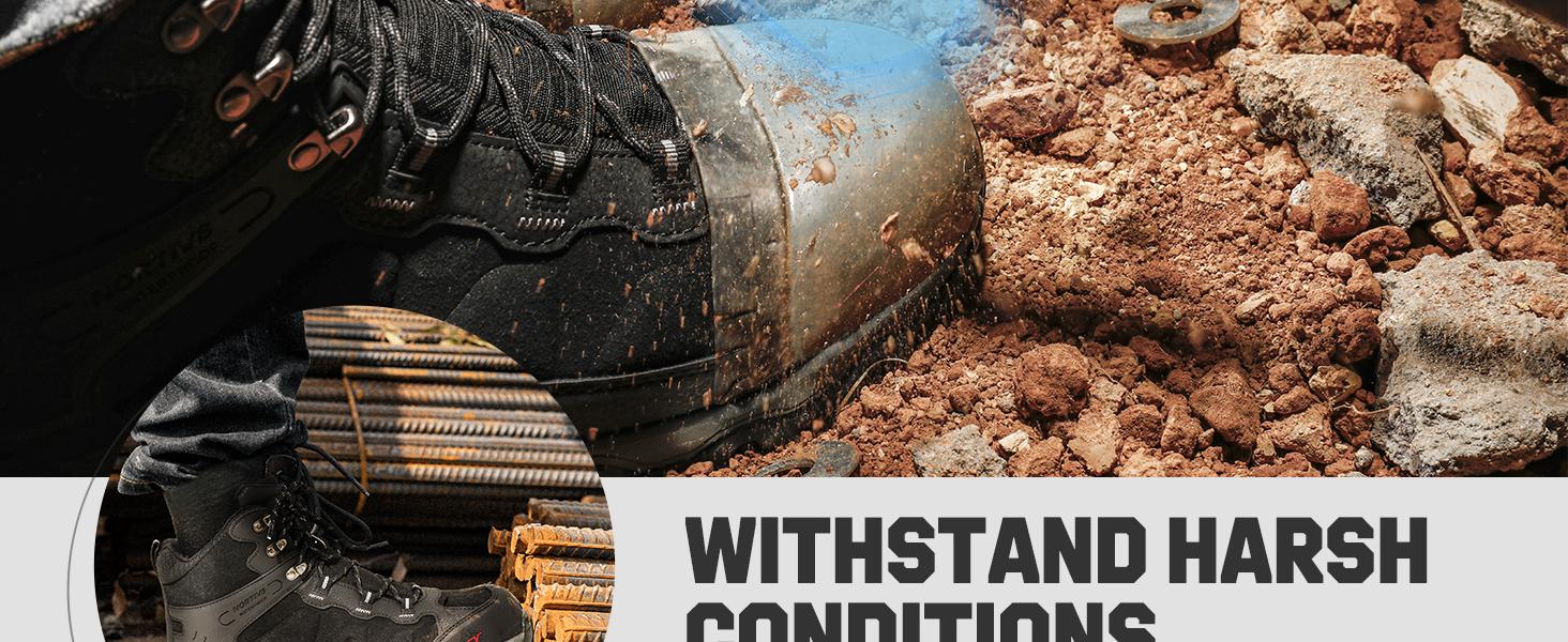 NORTIV 8 Men's Steel-Toe Work Boots - Breathable & Durable, Slip-Resistant, Round Toe, Cuban Heel Comfortable Walking Shoes Boy Closed SpringStatements