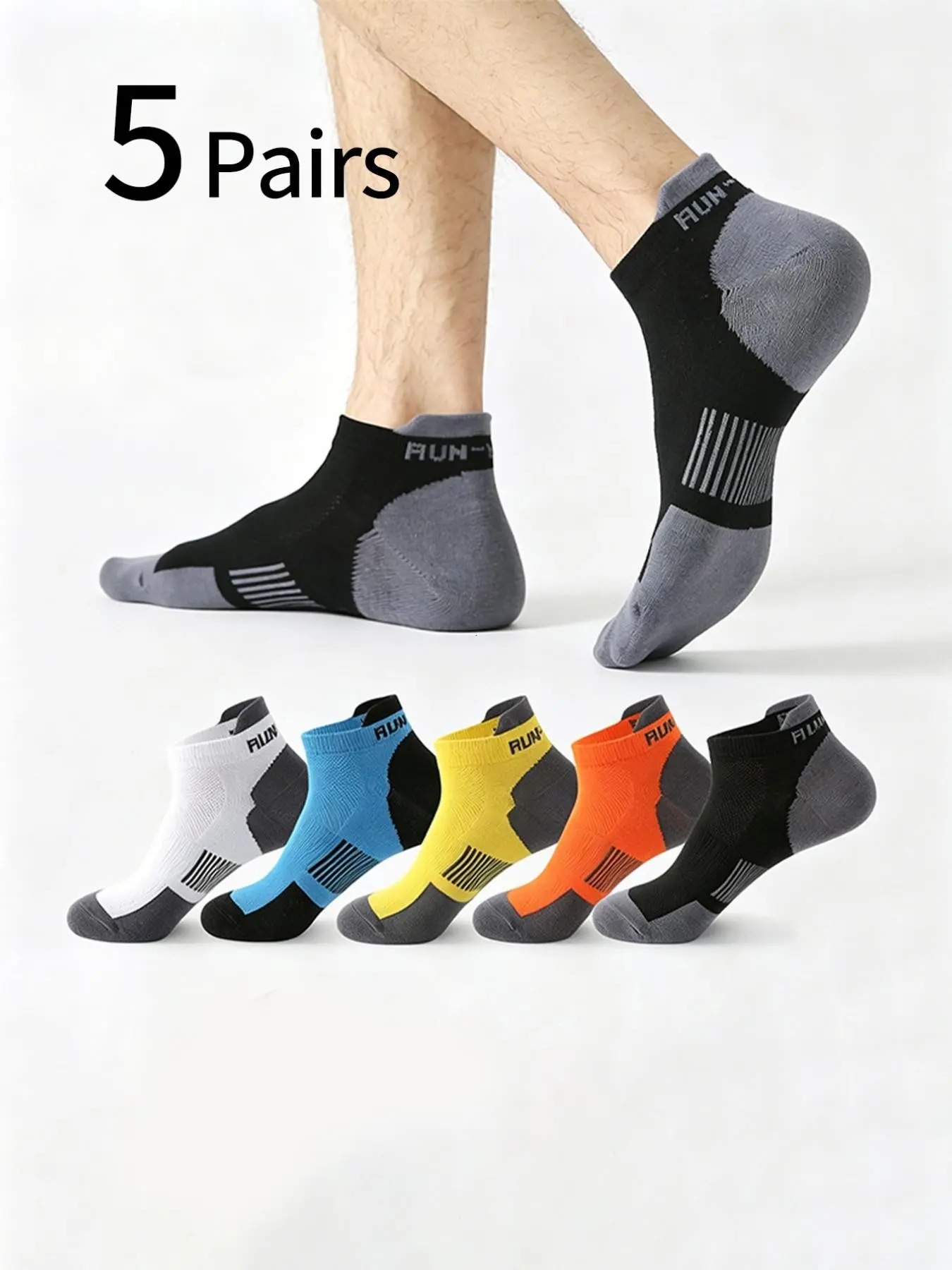 5 Pairs Men's Sports Socks, Youth Large Size Running Socks, Sweat-Wicking Training Crew Socks, Basketball Ankle Socks, Outdoor Hiking Socks, All Season Socks, Workout Socks, Athletic Socks, Track Socks