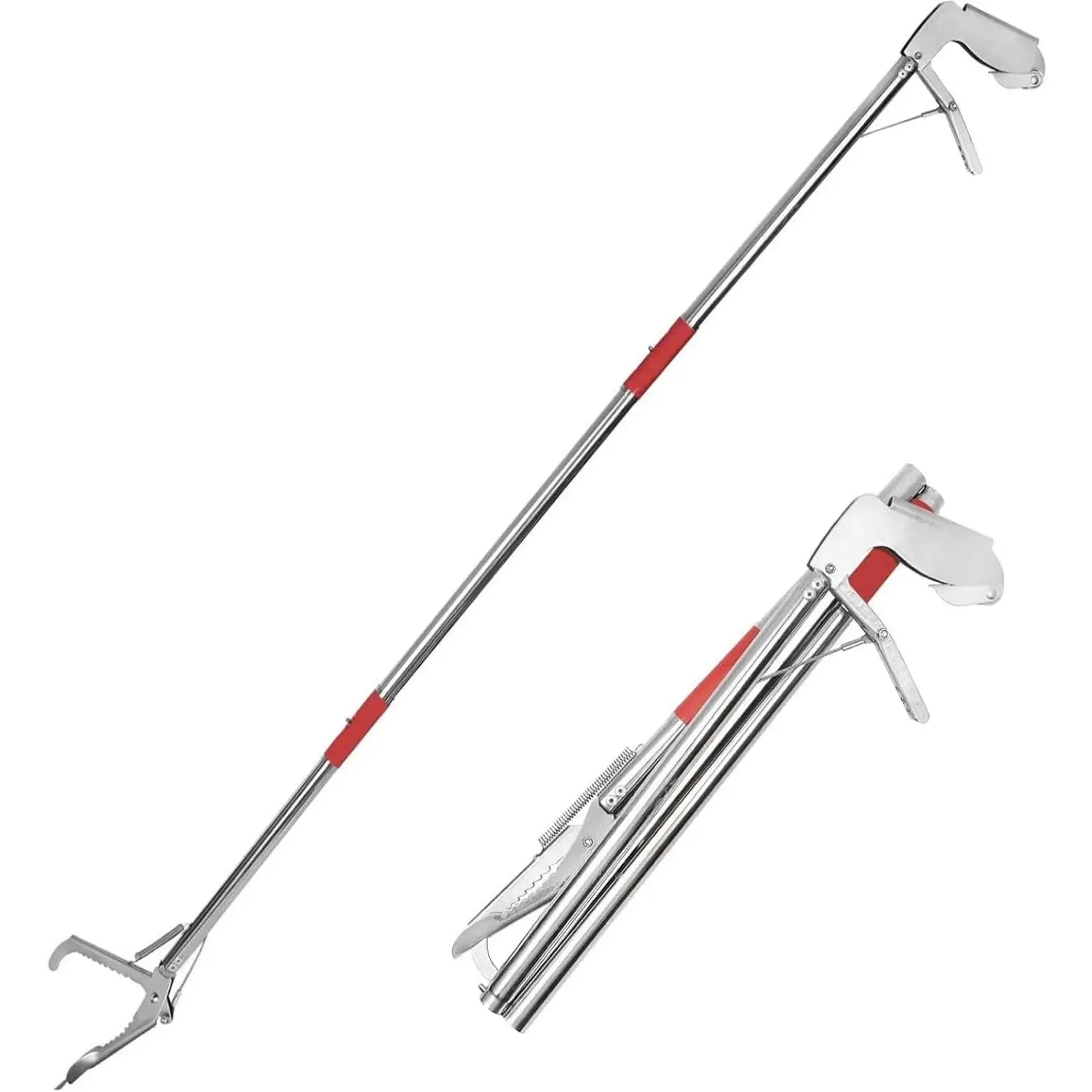 50" Foldable Grabber Reacher Tool, Snake Grabber Tool, Extra Long 3 Fold Reaching Aid,Heavy-Duty Trash  Pickup Tool for  (White Metal Handle)