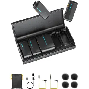 iRay DW40 4-  Lavalier Microphone with Noise Cancellation, 656ft Range, 12.5H Working,  Laple Mic for , DSLR Camera, Android, Video Recording Podcast Live-Stream