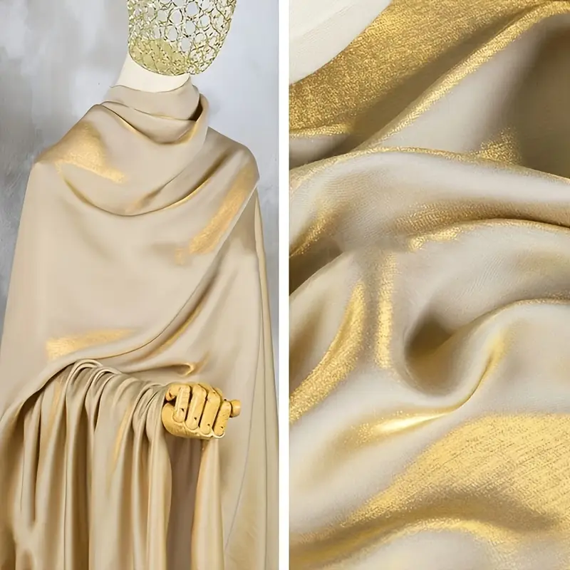 Champagne Gold Shiny Satin Fabric - Metallic Luster Silky Smooth Cloth for Evening Gowns, Wedding Dresses, DIY Sewing Projects