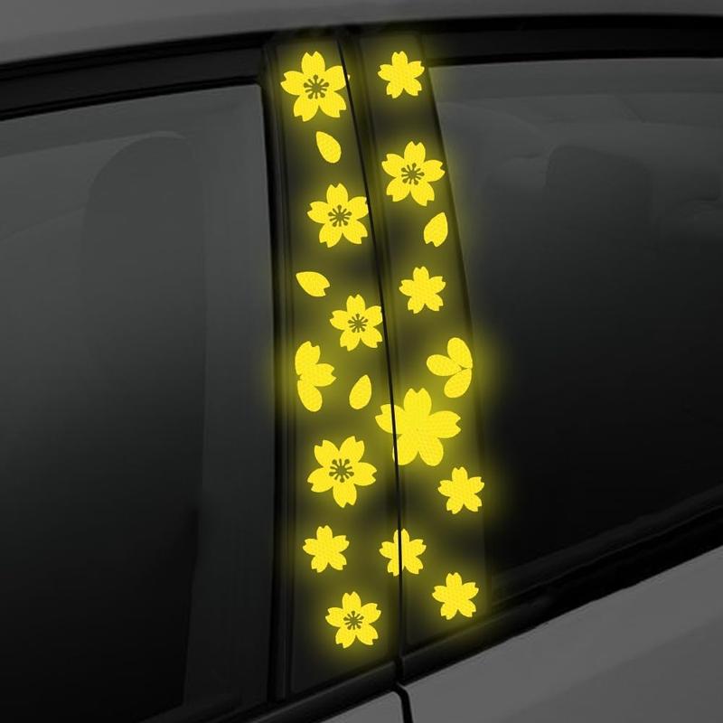 Sakura Reflective Decal Cherry Blossoms Sticker for Car B-Pillar Decals,Night Reflective B-Pillar DIY Sticker, Self-Adhesive Pretty Flowers Vinyl Decal, Universal Car Sticker