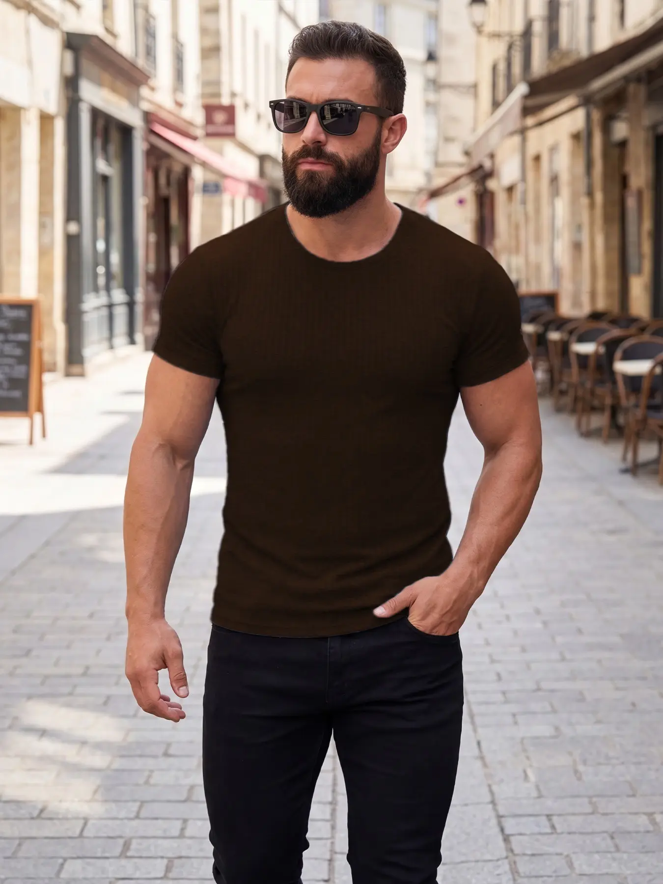 Men’s Ribbed Slim Fit T-Shirt, Short Sleeve Crew Neck, Stretchy & Breathable Fabric, Perfect for Gym, Streetwear, and Everyday Casual Outings! #MensTees #CasualStyle