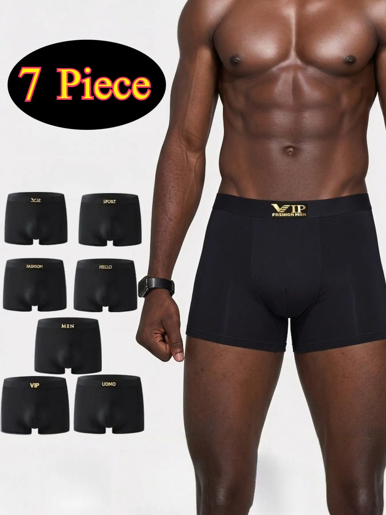 7-Pack Men's Briefs, Gold Logo, Luxury Business Style, Seamless Wide Waistband, Ice Silk Fabric, Breathable, Moisture-Wicking, Office Wear