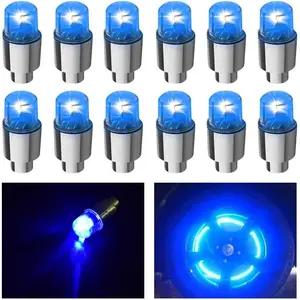 12 PCS LED Wheel Lights Flash Light Tire Valve Cap Lamp Car Trucks Motorcycle Bike (Blue)
