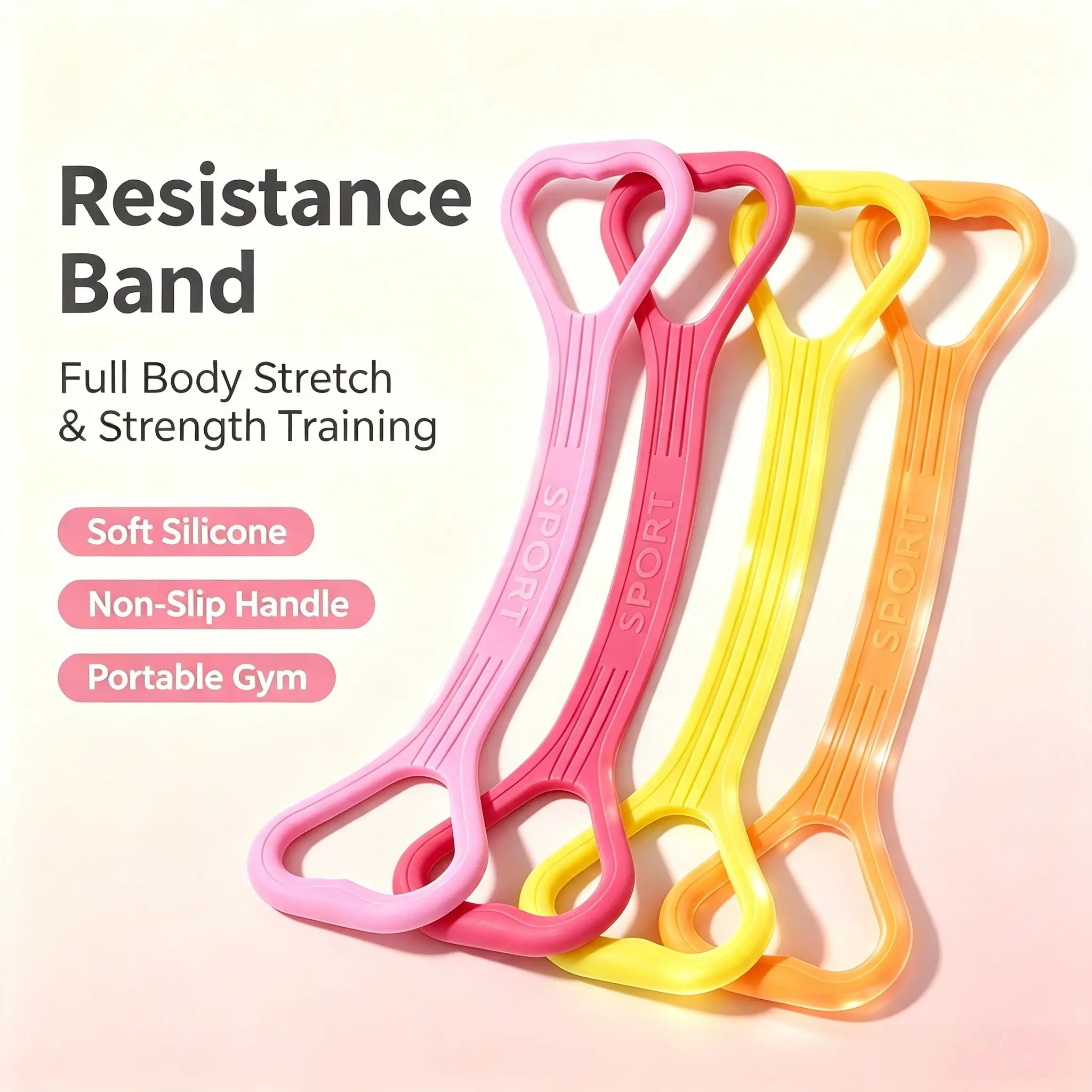 Proflex 8 Shape Silicone Yoga Resistance Band, Universal Elastic Fitness Stretch Rope, Ideal for Back, Waist, Arm Exercises, Home, Gym, Outdoor Use