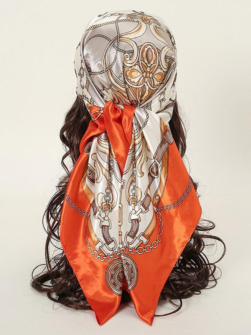 Women's Elegant Chain Print Square Scarf, Fashionable Soft Comfortable Scarf for Daily Wear, Casual Versatile Scarf for Women & Girls