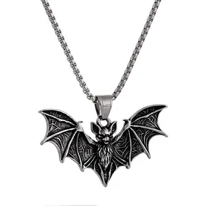 Bat Necklace for Men - Stainless Steel Vampire Pendant, Gothic Halloween Goth JewelryGift.
