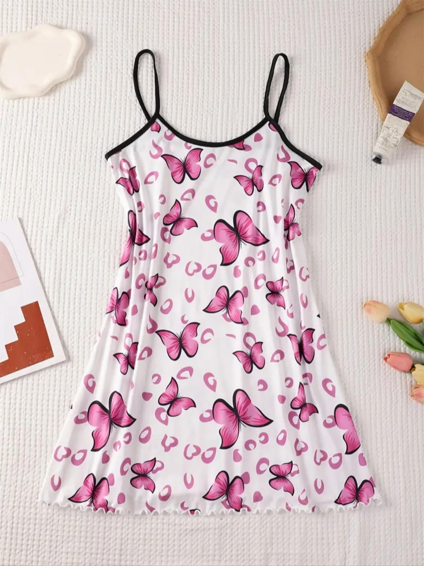 Women's All Over Print Sleeveless Cami Nightdress, Casual Soft Comfortable Spaghetti Strap Nightgown for All Seasons, Lady's Sleepwear for Indoor Wear, Breathable Sleep Dress