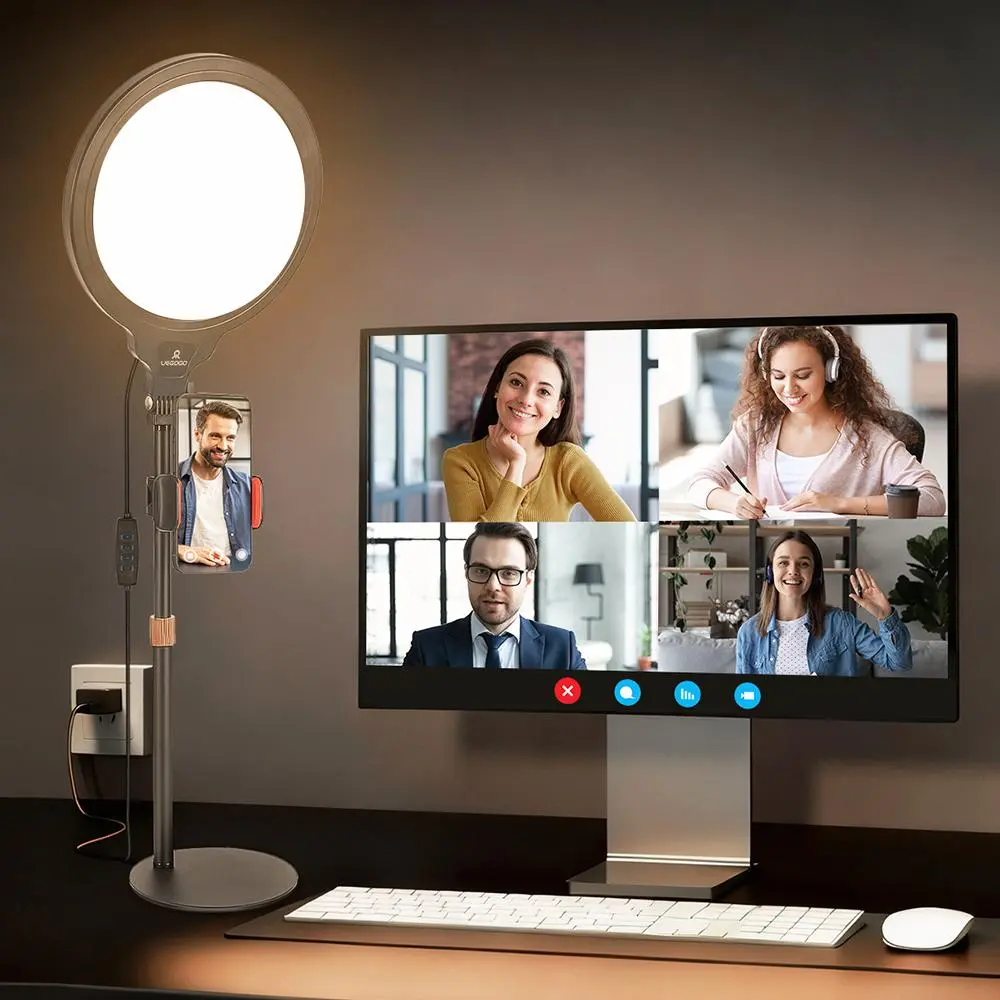 UEGOGO 10.2" Foldable LED Selfie Ring Light, Full-Screen Zoom, Multifunctional Lighting with Adjustable Height Flexible Tripod Stand & Extendable Cellphone Holder, 3000K-6000K CRI>95 10W USB Powered, Portable Ring Light for Video Conferencing, Makeup