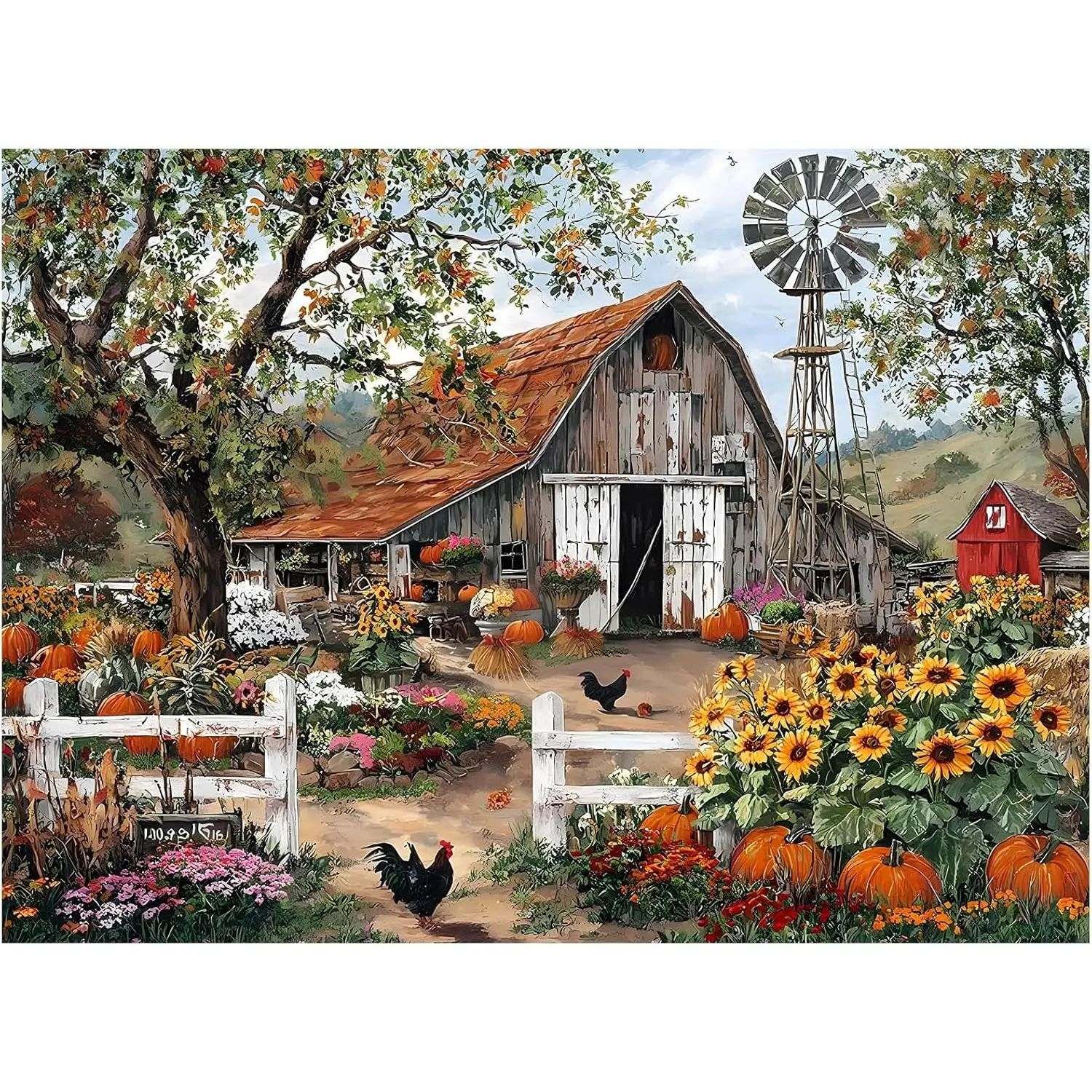 Puzzle for Adults 500 Pieces, Jigsaw Puzzle Fall Harvest Autumn Farmhouse Pumpkin Sunflower, Rustic Country Barn, Relaxing Puzzles 500 Piece for Teens Seniors, Home Decor Gift Family Game Nights