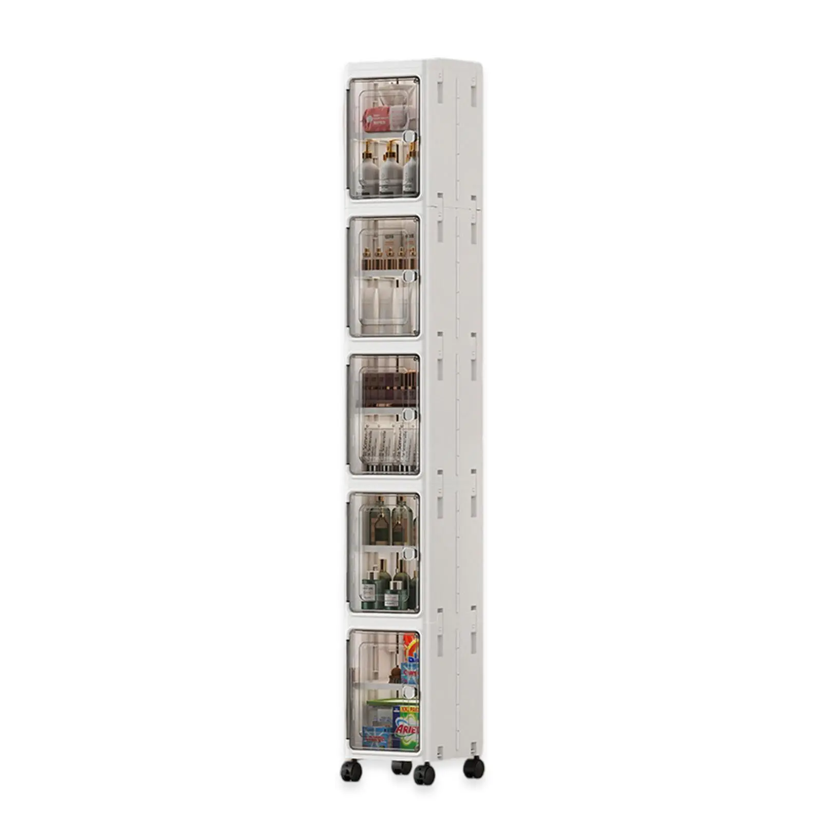 Nifogo 5-Tier Plastic Storage Bins with Lids Stackable Containers with Wheels Folding Boxes Collapsible for Living Room Office Dorm White 157cm