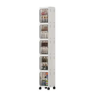 Nifogo 5-Tier Square Modern Plastic Storage Bins with Dustproof Lids, Stackable Organiser with Wheels, Collapsible Folding Boxes for Living Room, Storage Organization, White 157cm