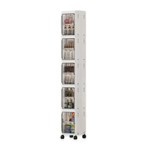 Nifogo 5-Tier Plastic Collapsible Organizer with Foldable Compartments - 5-Piece Fold-Flat Stackable Storage Bins with Lids, Dustproof Portable Lidded Bins (Hides Mess) with Wheels, White 157cm for Office/Dorm Use