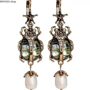 Vintage Scarab Beetle Dangle Drop Earrings, Egyptian Whimsical Unique Bug Statement Jewelry, Eye-Catching Fashion Accessories For Daily Dress-Up Halloween Parties And Holiday Birthday Gifts For Women